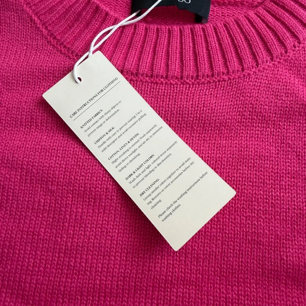 Dokotoo Sweater L Crewneck Contrast Stripe Acrylic Blend Relaxed Pink NEW